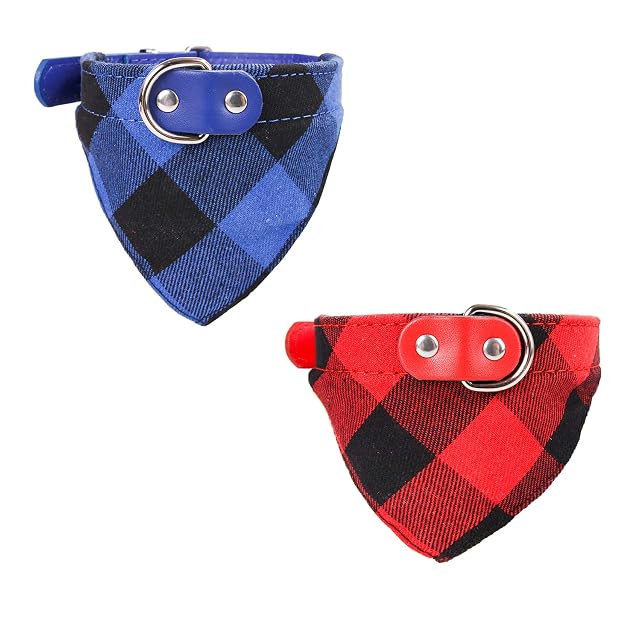 Newtensina 2 pañuelos para perro a cuadros lindos pañuelos ajustables para cachorros para perros pequeños