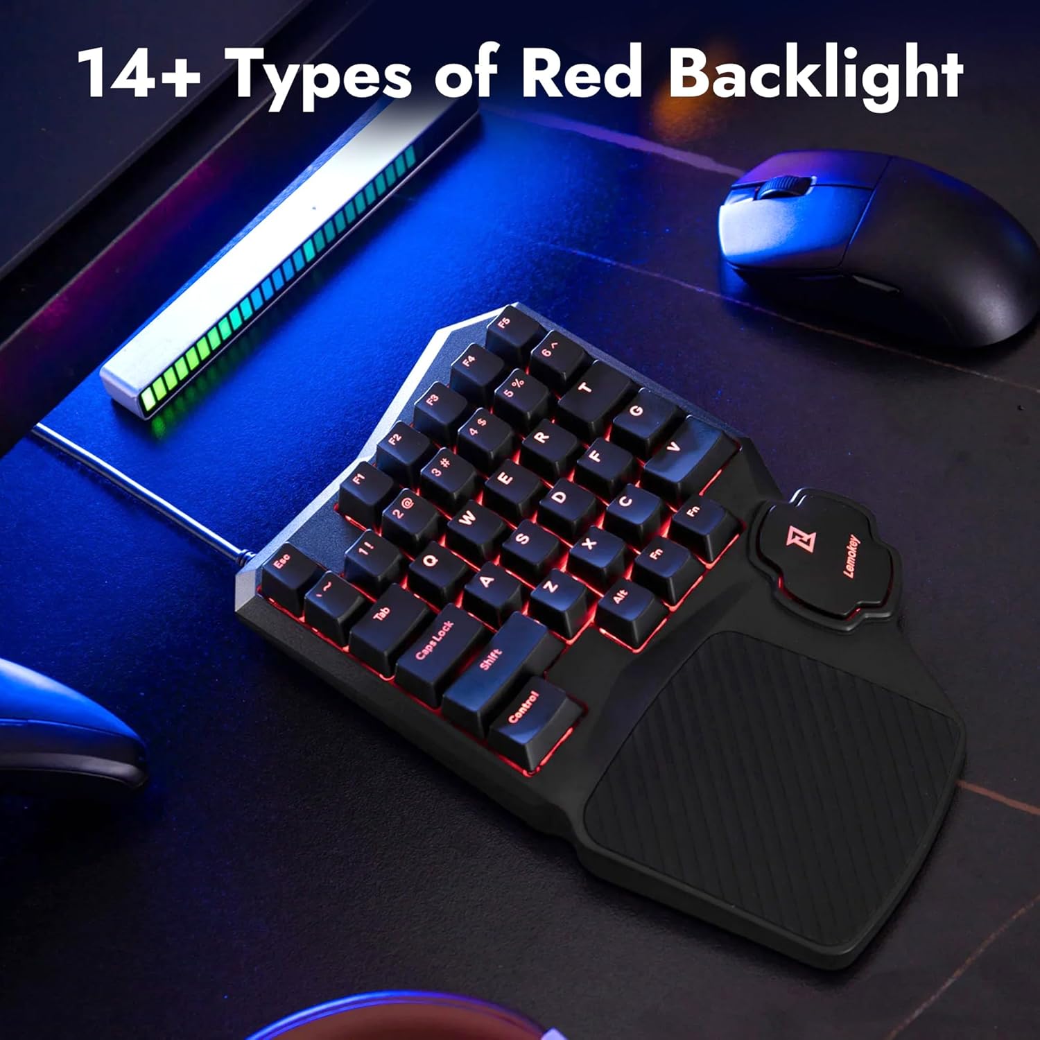 LEMOKEY X0 One-Handed Gaming Keypad with vibrant red backlighting