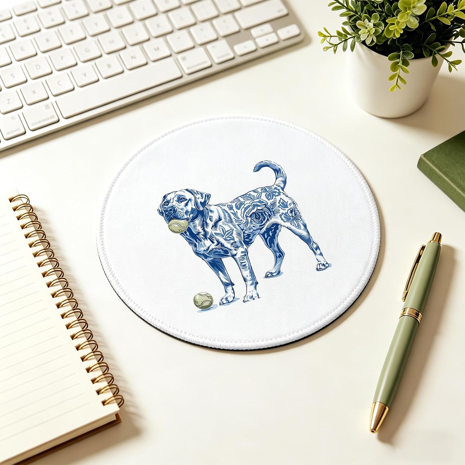 Blue Chinoiserie Labrador Retriever Tennis Round Mouse Pad 7.9x7.9 Inch, Blue and White Labrador Dog Mouse Pads for Home Office Dorm Computers Laptop Supplies Desk Accessories image 5