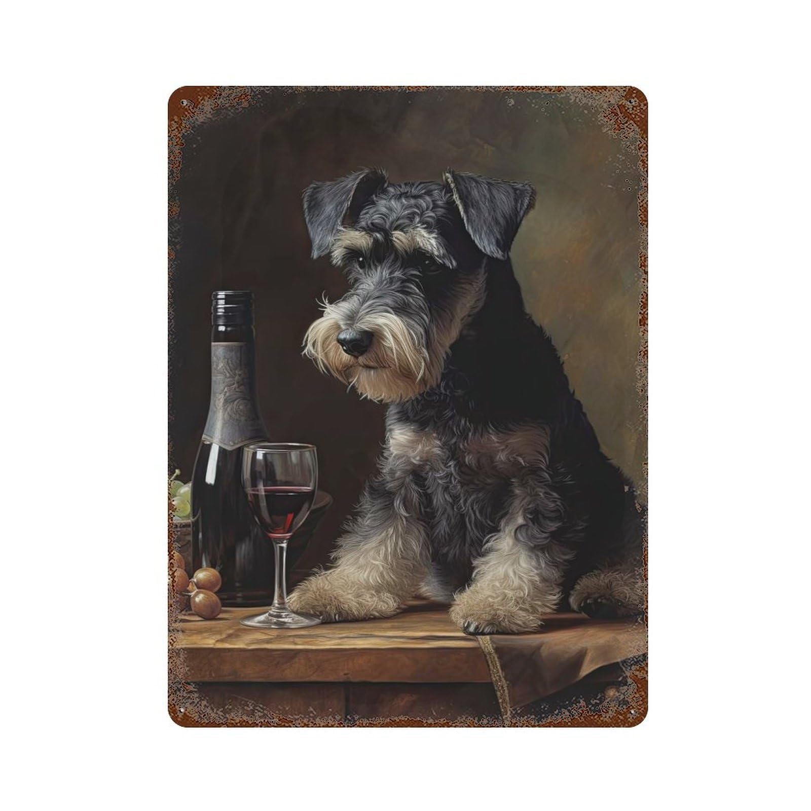 Garage Style Schnauzer Enjoying Wine Vintage Rust Metal Sign 15.7"x11.8", Vintage Wall Decor for Bar And Workshop