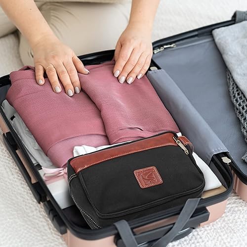Miniatura 6 de Neceser de viaje para hombres y mujeres, organizador de artículos de tocador de lona resistente al agua, de cuero vegano, kit de Dopp colgante,