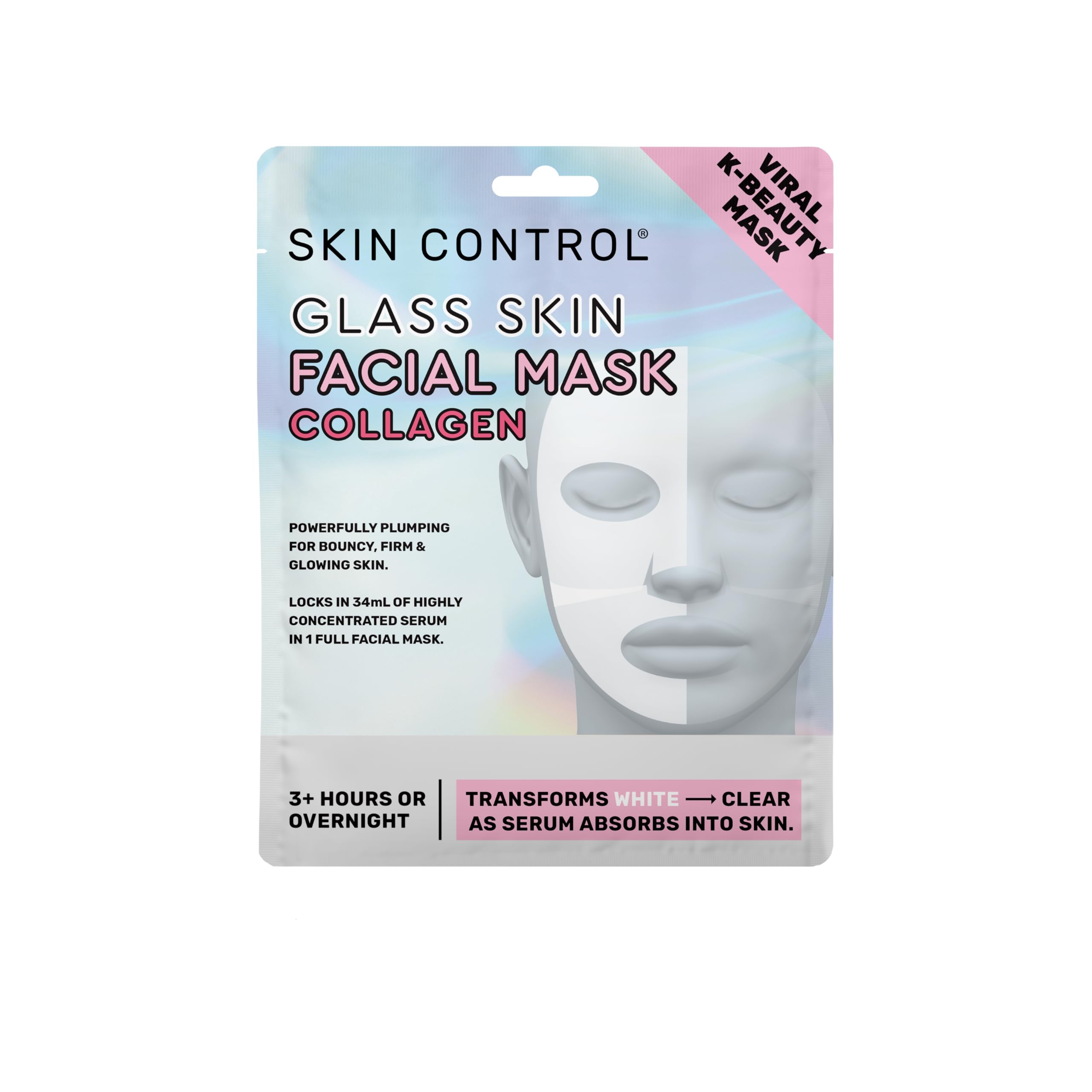 Skin Control Glass Skin Facial Mask Collagen - Hydrating Collagen Face Mask for Smooth, Radiant & Firm Skin