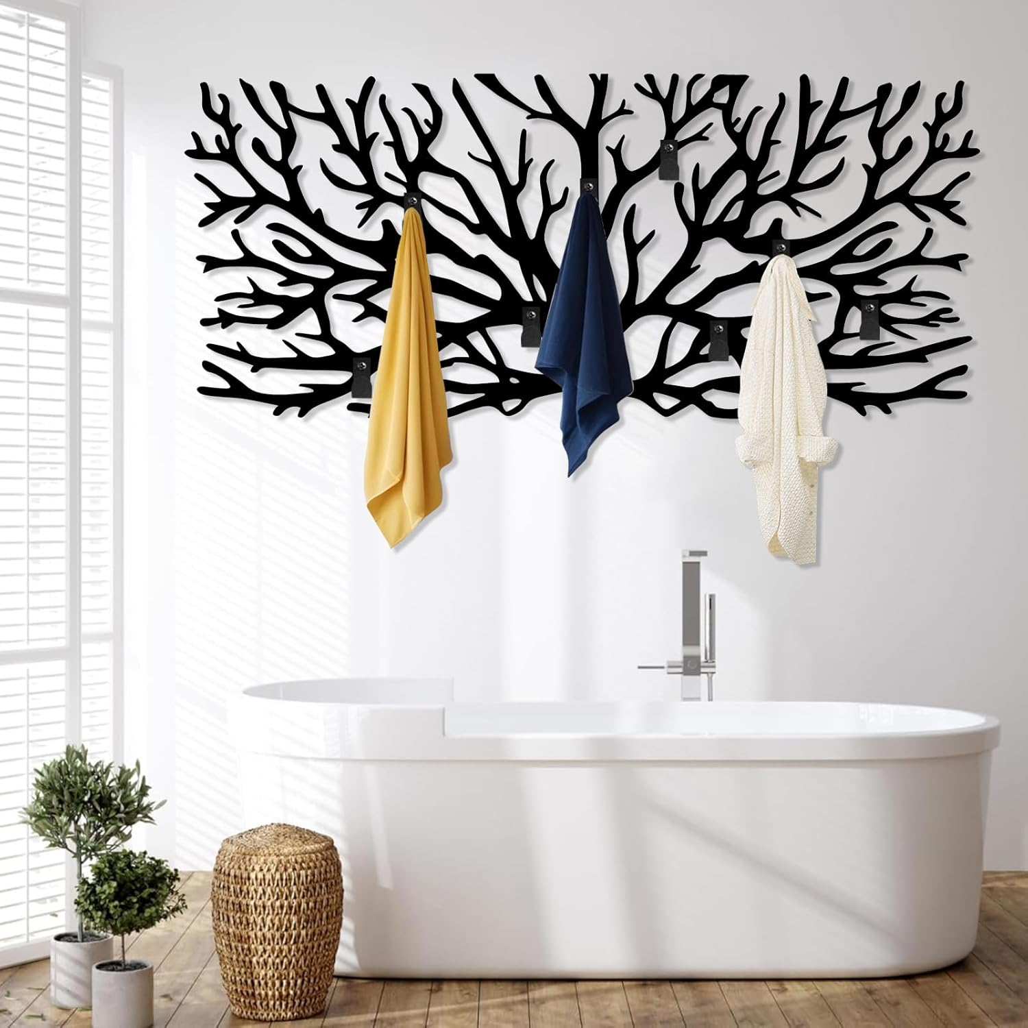 Tree of Life Coat Rack, Tree of Life Wall Mount, Metal Trees Branch Coat Rack, Abstract Key Holder, Nature Wall Hanging, Home Storage Hooks (Black, 18"x41"|46x105cm)