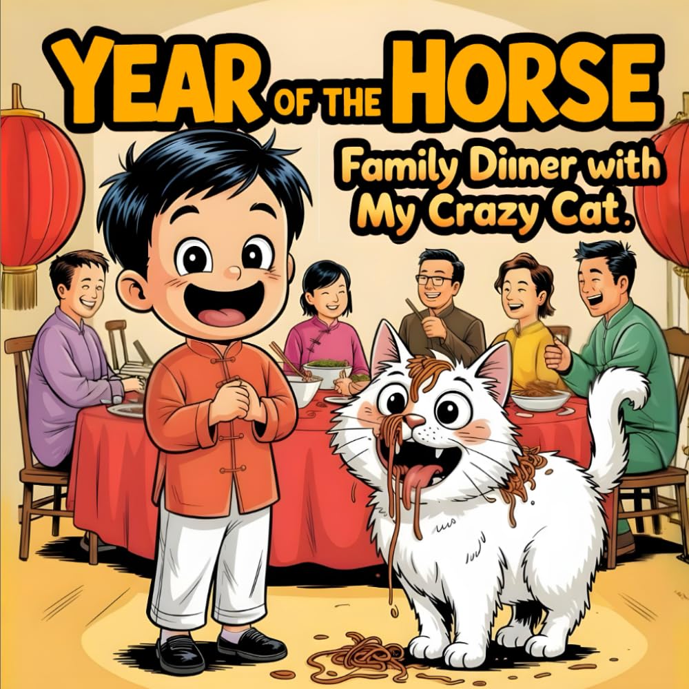 Year of the Horse: Family Dinner with My Crazy Cat A Funny Chinese New Year book for kids Story About Zodiac Animals, Family Traditions, Friendship, and Celebration Lunar New Year books for children's
