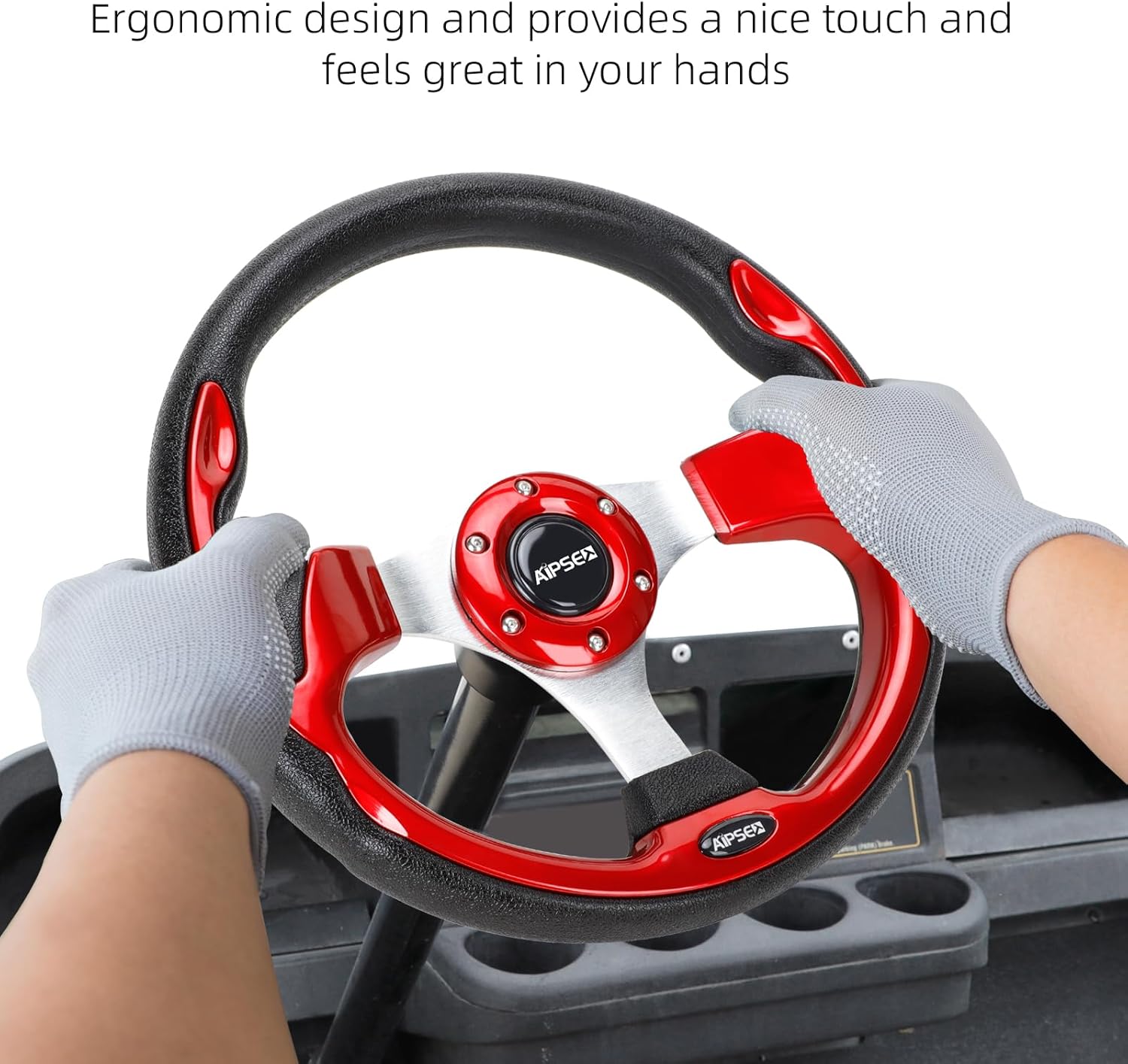 Universal Golf Cart Steering Wheel Compatible with EZGO TXT, RXV/Club Car DS, Precedent, Tempo/Yamaha, 12.5 Inch Classic Steering Wheel with PVC Leather Grip