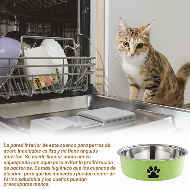 Foto 4 de 7 de GOEDCH Cuenco para Perros de Acero Inoxidable: 4 Cuencos Antideslizantes para Perros Base de Goma…