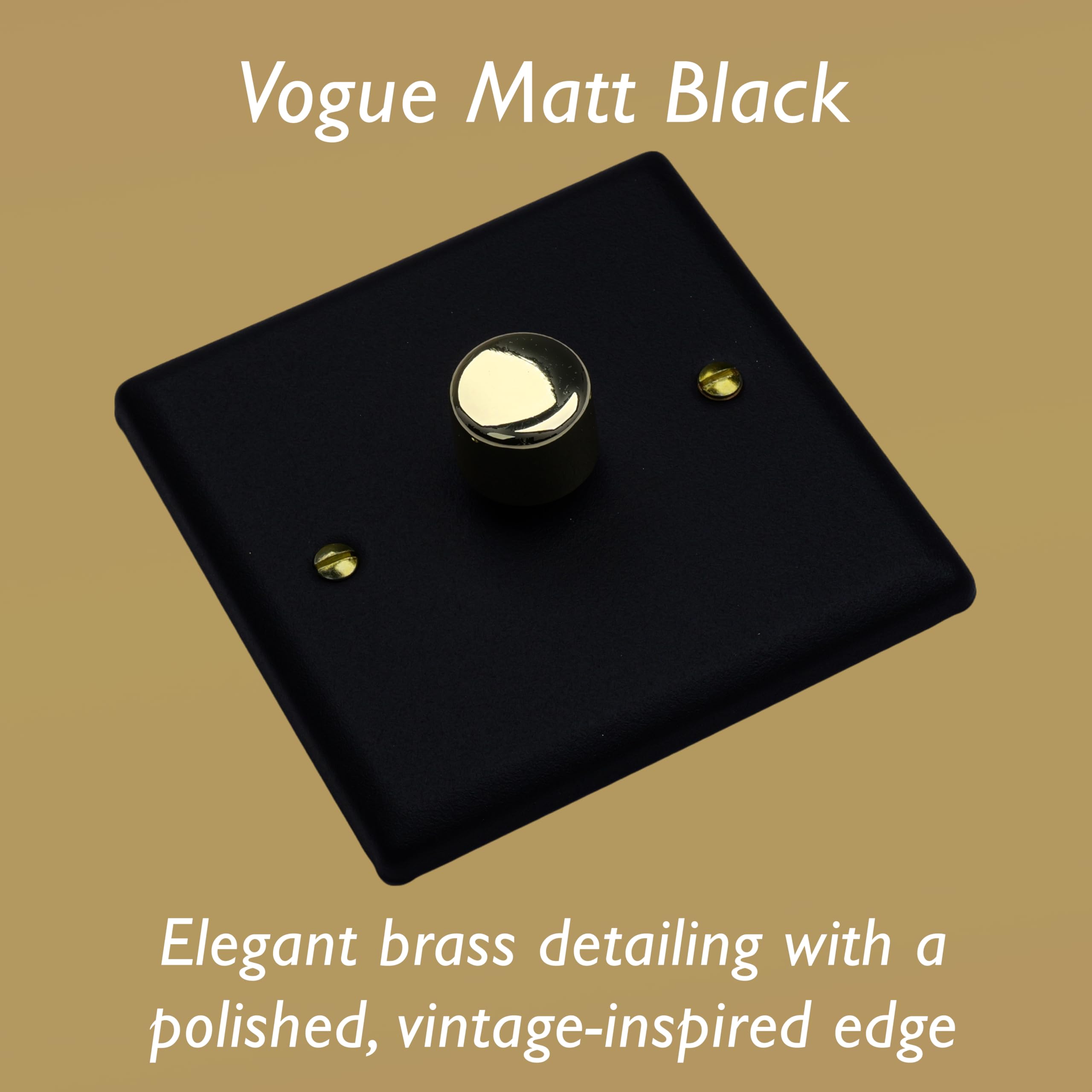 Varilight Single V-Pro Rotary 2-Way LED Dimmer 1 x 0-120W - Vogue Matt Black With Polished Brass Knob, JYP401V.MB - Image 3