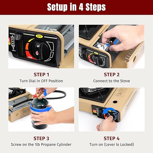 Miniatura 9 de SHINESTAR Estufa de campamento de combustible dual con compatibilidad con butano y propano, estufa portátil para cocinar al aire libre, manguera