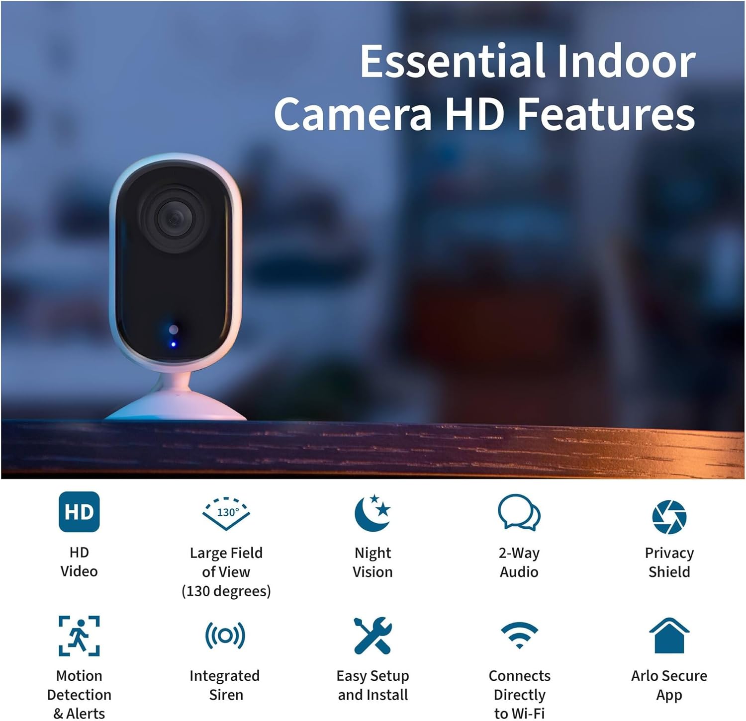 Arlo Essential Indoor Camera (2nd Gen) 1080p HD | Wired Plug-in Security Camera Starter Kit with 2-Way Audio, Night Vision, Baby & Pet Monitor, White (Renewed)
