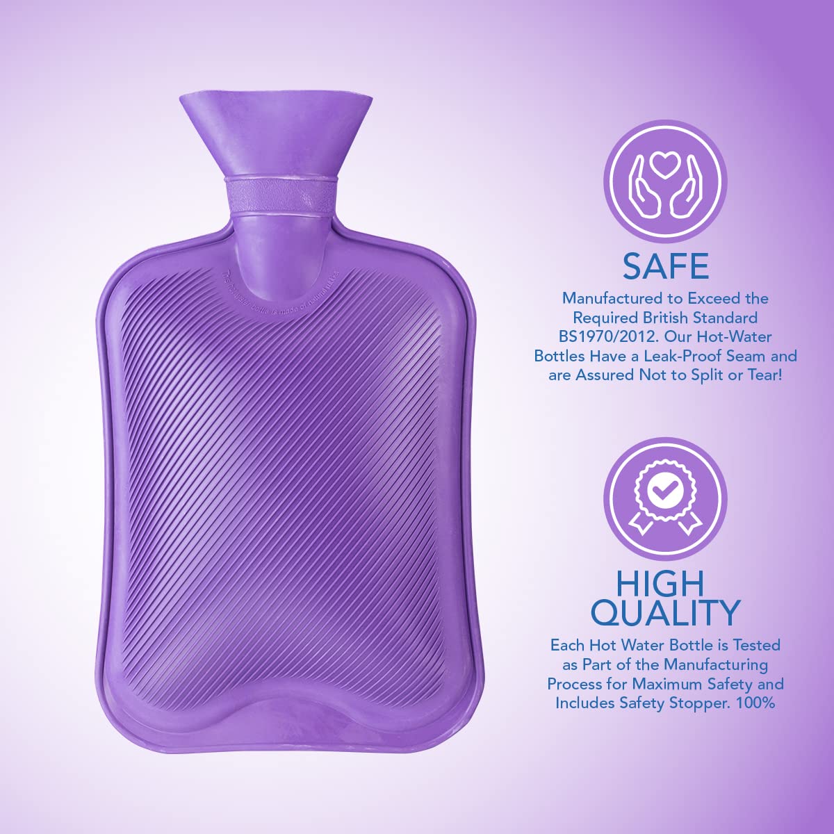 Confezione da 3 bottiglie di acqua calda – 3 bottiglie di acqua calda in gomma naturale da 2 litri – borsa dell'acqua calda perfetta per alleviare il dolore (rosso, blu e viola)
