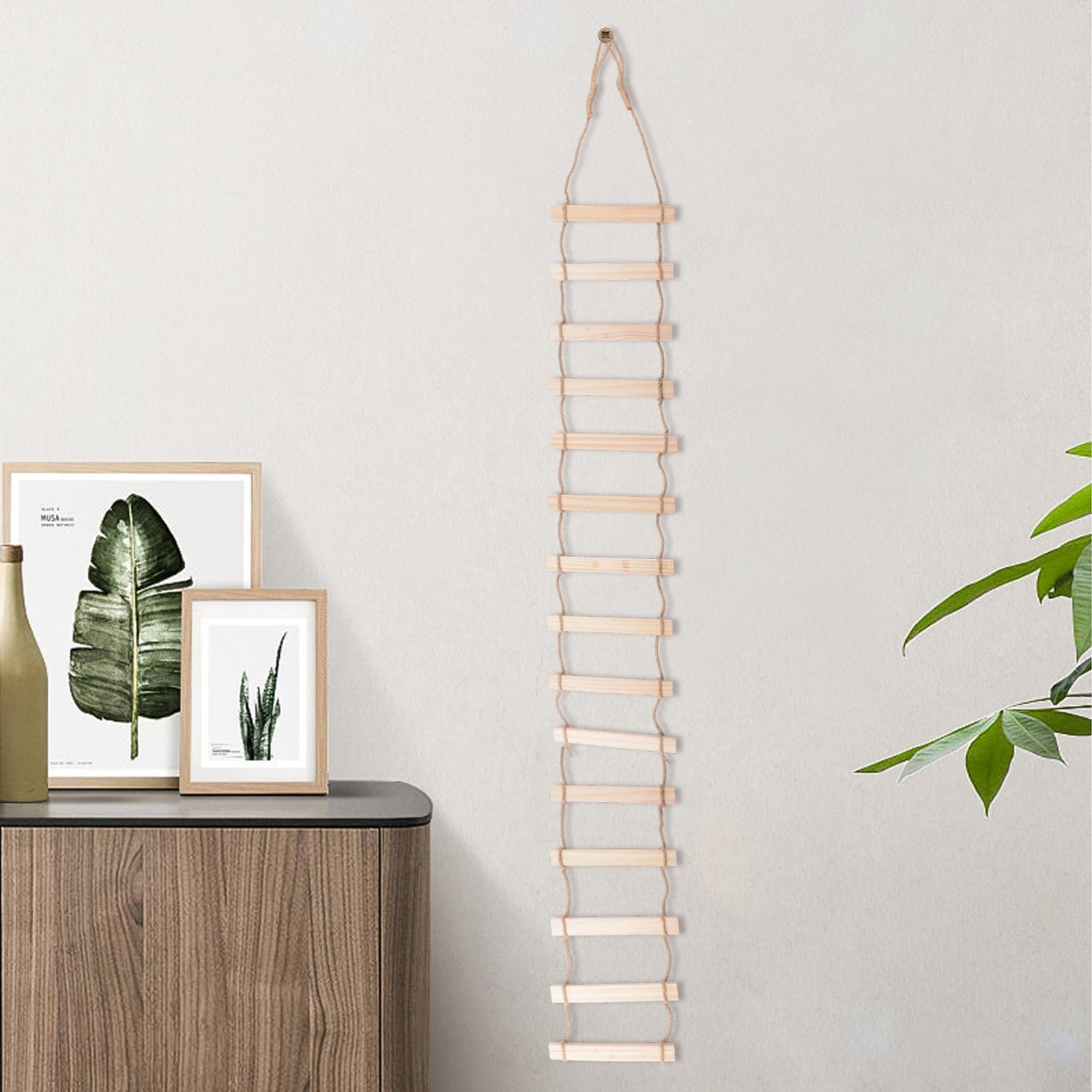 HICOHAND Wooden Rope Ladder Wall Hang, 1 Piece 7.87x59in Wooden Branch Ladder Climbing Plants Trellis Hanging Ornaments for Home Decoration DIY Craft