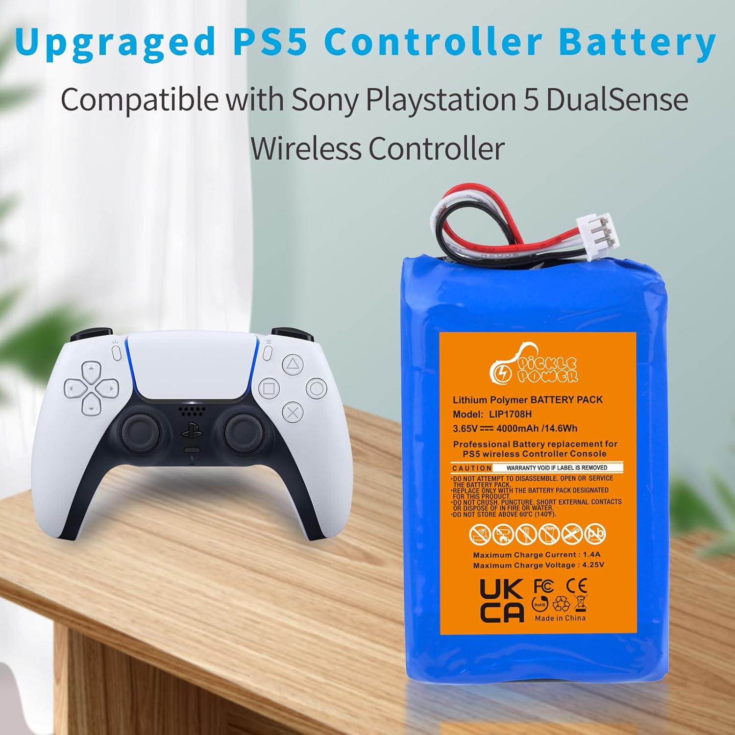 Pickle Power PS5 Controller Battery, 14600mWh Upgraded LIP1708 Battery for Sony PlayStation 5 PS5 DualSense CFI-ZCT1W Wireless Controller - Image 3