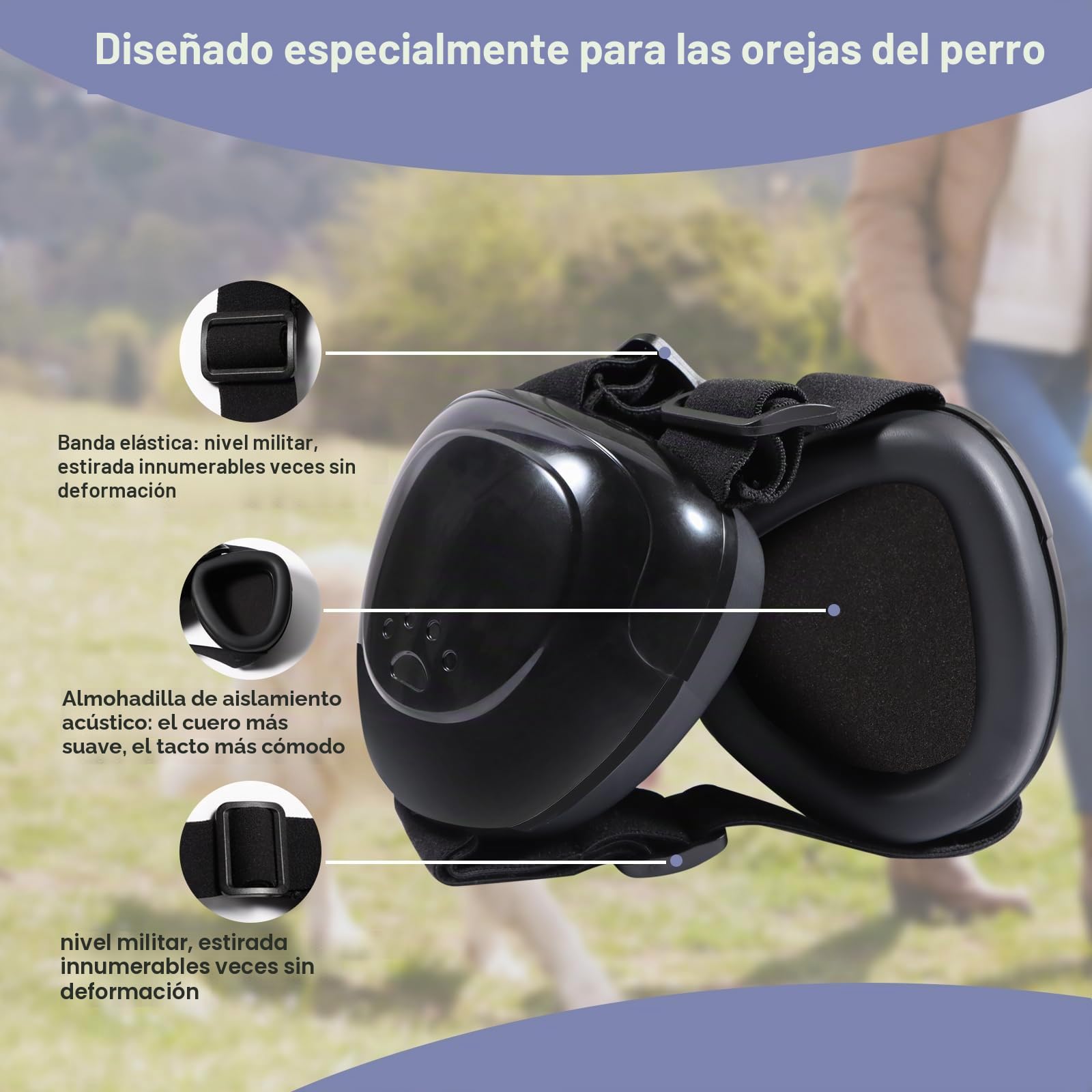 Orejeras para Perros, Protección Auditiva para Perros, Ajustable, Reducción de Ruido, Auriculares para perros (L, Blanco)
