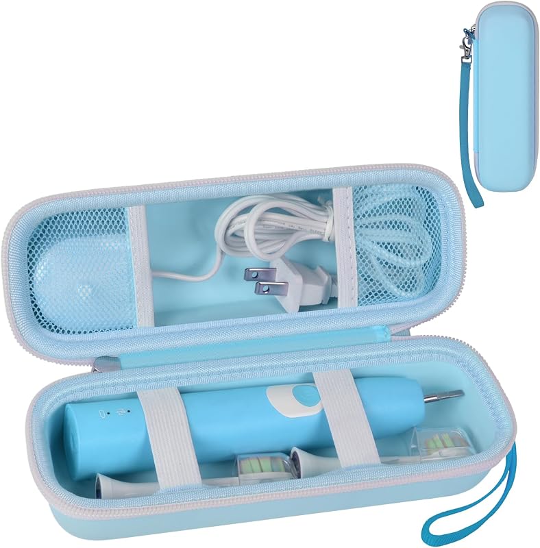 GWCASE Electric Toothbrush Travel Case for Oral-B, for Philips Sonicare | Hard EVA Travel Protection, PU Lining, Mesh Pocket for Charger or Small Accessories, Detachable Wrist Strap, Blue, Case Only