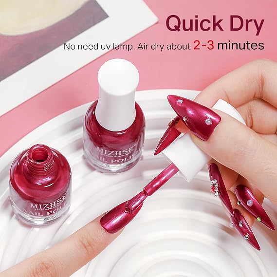 MIZHSE Pearlescent Red Nail Polish, Quick Dry Pearl Nail Polish High Shine