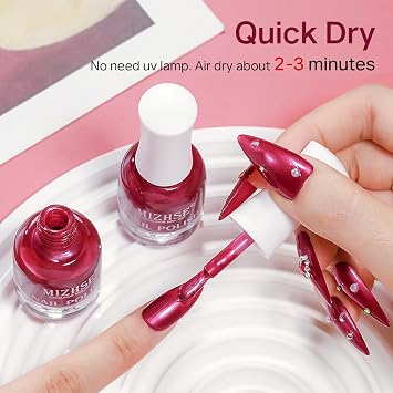 MIZHSE Pearlescent Red Nail Polish, Quick Dry Pearl Nail Polish High Shine