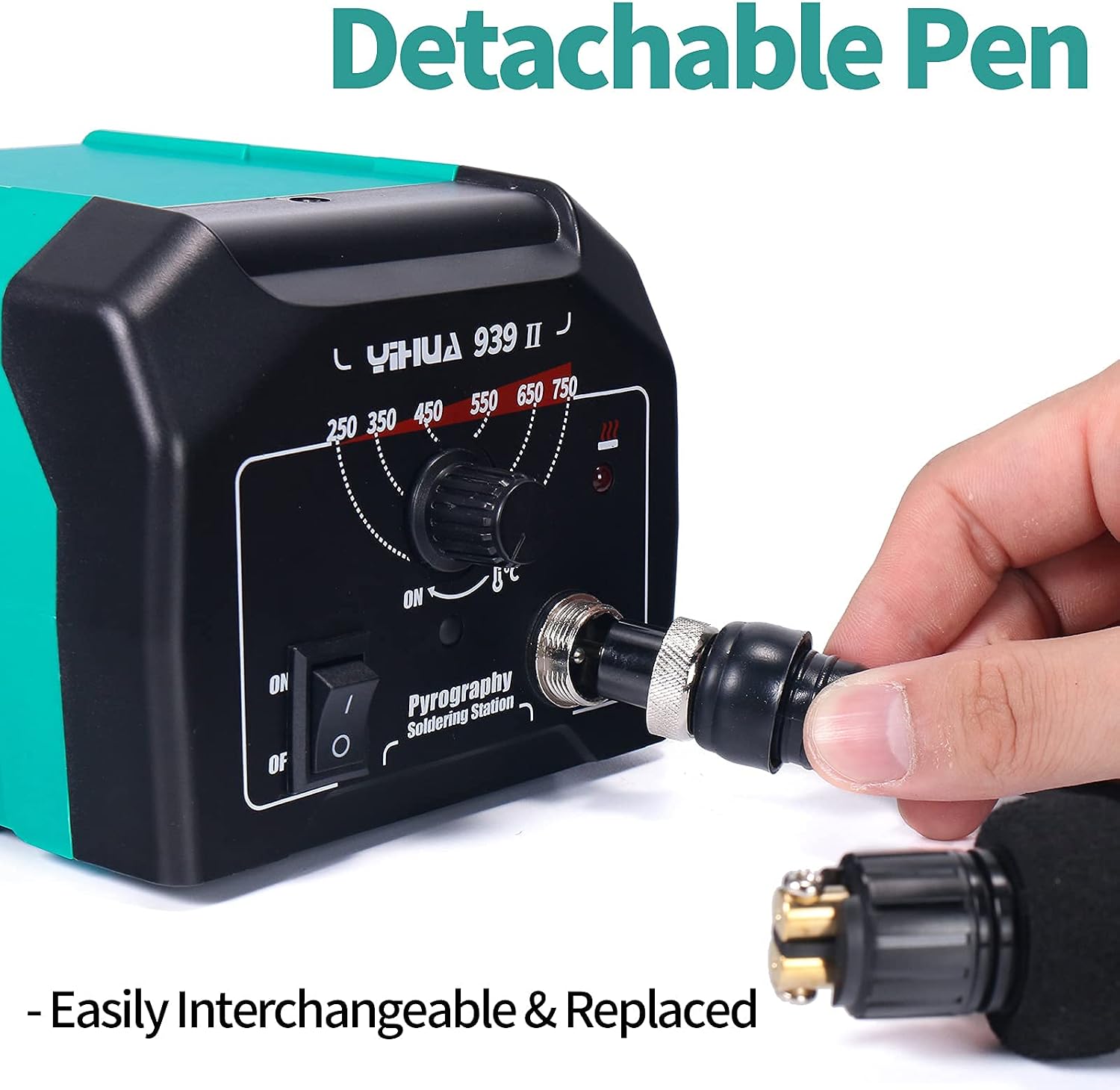 YIHUA 939-II Wood Burning Kit Station (Green) Bundle with YIHUA 930-IV Pyrography Pen Temperature Adjustable with 20 Wire Nibs, 10 Solid Points, Stable Pen Holder, Stencils and Accessories