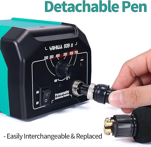 Miniatura 5 de YIHUA 939-II - Kit de estación de leña (verde) con bolígrafo de pirografía YIHUA 930-IV, temperatura ajustable con 20 puntas de alambre, 10 puntos
