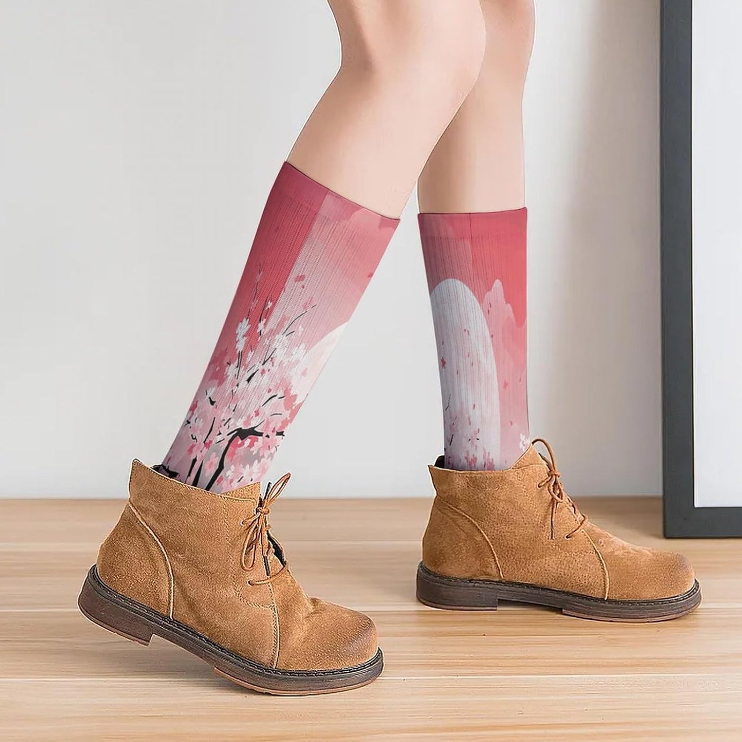 Cherry Blossoms Crew Socks Casual Breathable Calf Socks | Cushion Running Athletic Socks Long Performance Breathable Sports Socks for Women Men