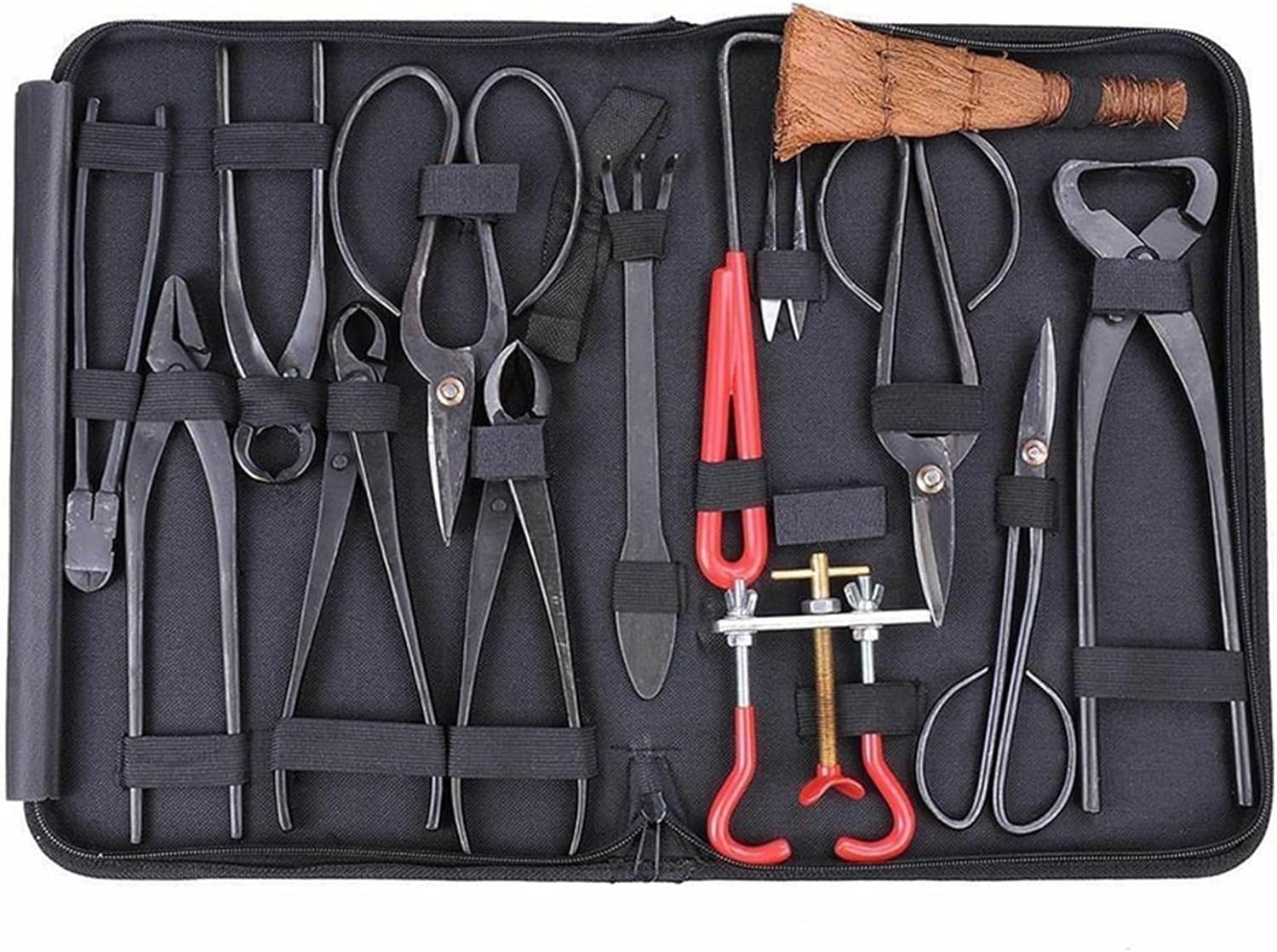 Herramientas de Jardinería Kit Juego de Herramientas de jardín, Juego Completo de 14 Piezas de Tijeras para Ramas de bonsái, Juego Completo de Herramientas de Acero al Carbono con Caja de Nailon ad