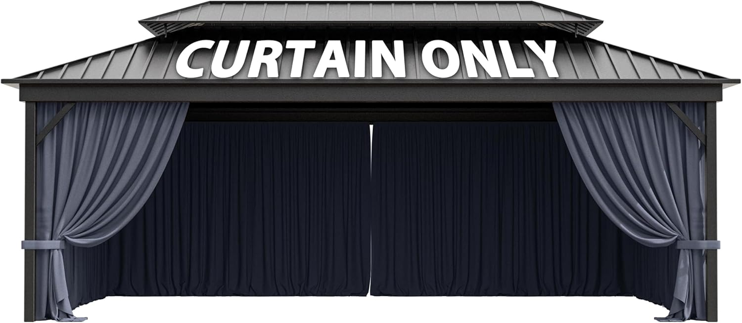 12'X 20 Gazebo Curtains Outdoor Waterproof with Hanging Rings, 4-Panel Double Zipper Sidewalls Universal Replacement Privacy Curtain, Outdoor Gazebo Curtains for Patio, Backyard(Curtains Only)