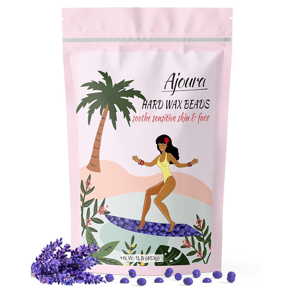 Ajoura 1lb Hard Lavender Wax Beads for Full Body Hair Removal - Brazilian, Bikini, Face, Eyebrows, Underarms, Arms, Chest, Back, Legs (Refill for Wax Warmer Kit, Purple)