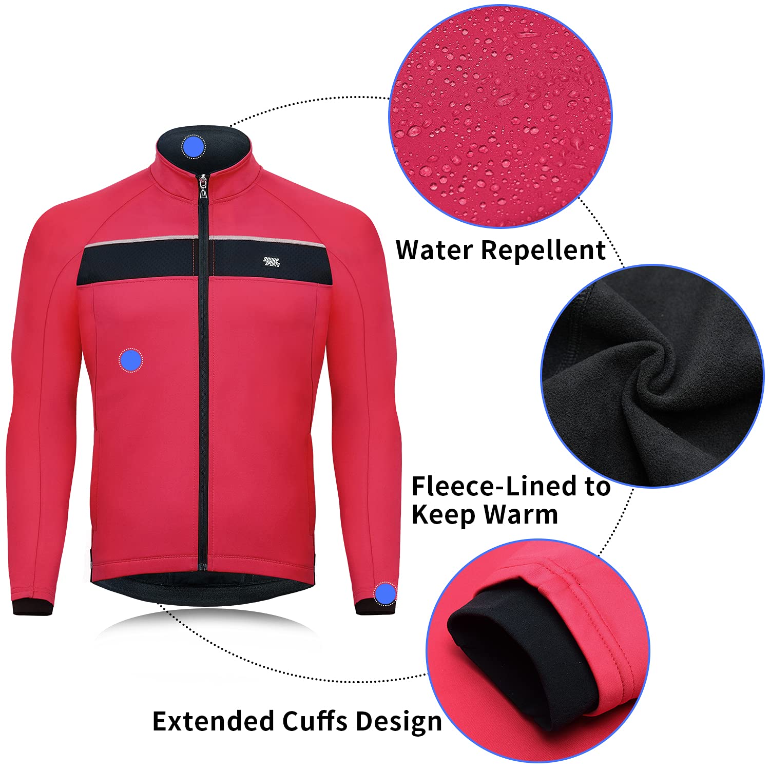 Souke Sports Veste de Cyclisme Coupe-Vent Thermique Imperméable Manche Longue pour Homme avec Matériaux Réfléchissants pour Cyclisme à Randonné, Course à Pied