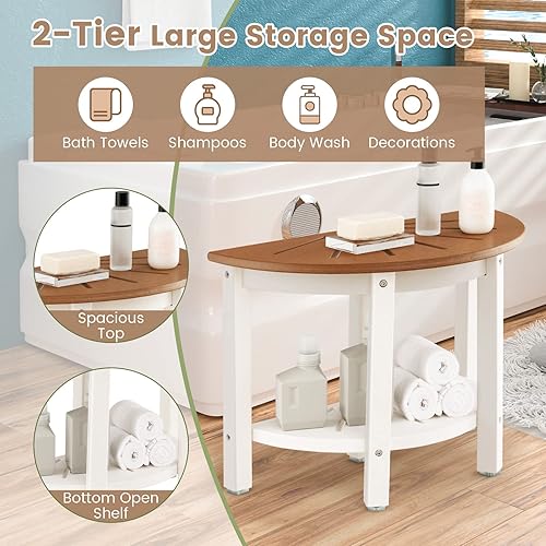 Miniatura 3 de GOFLAME Banco de ducha, taburete de baño de spa con diseño de listones y almohadillas antideslizantes para el interior de la ducha, silla de ducha