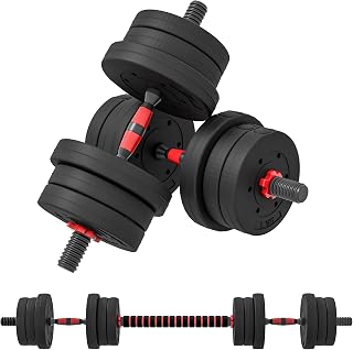 HOMCOM Juego de Mancuernas Ajustables, 2 en 1, 20kg a 30kg, Juego de Pesas con Barra de Conexión y Mango Antideslizante, Pesas y Mancuernas para Hombres y Mujeres, Ejercicio de Fitness, Casa Gimnasio