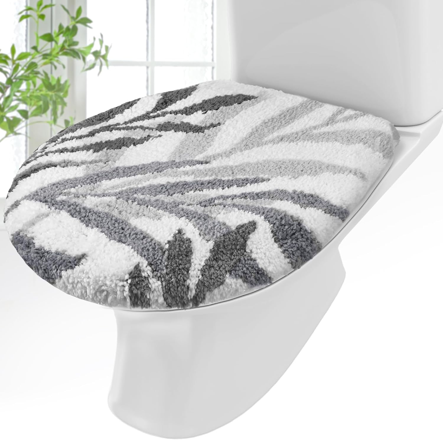 Mindsoft Purple Leaves Toilet Seat Covers Bathroom Toilet Lid Cover Soft Microfiber 17.5'' x 15'' Plush Tufted, Machine Washable, Adjustable Rubber Backing Fits Most Round Elongated Oblong Lids