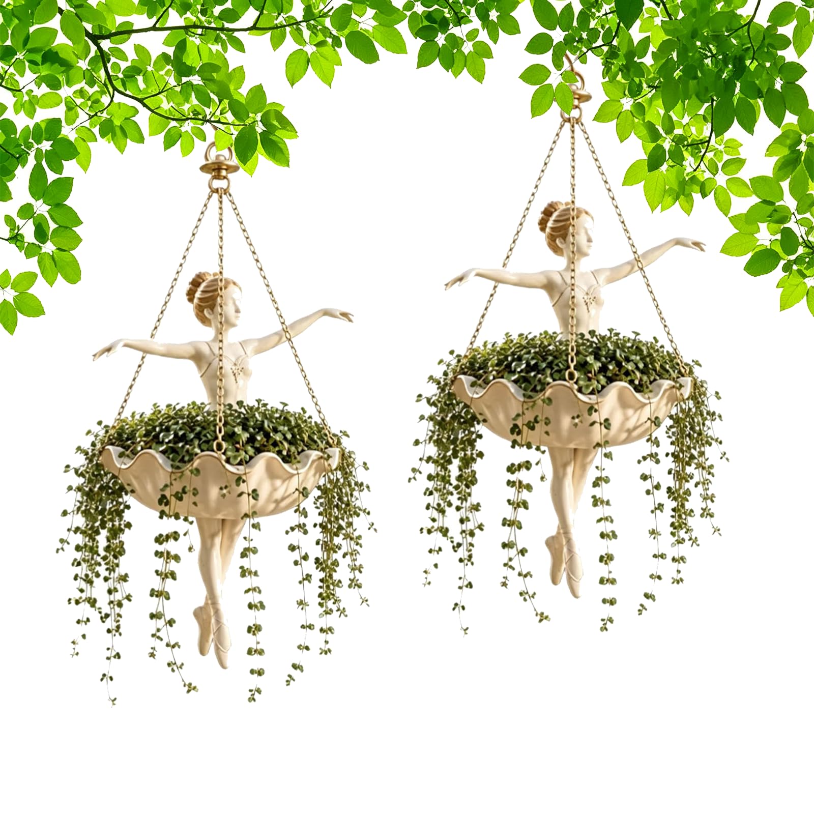 Fenydull Ballet Dancer Hanging Planter, Whimsical Ballerina Flower Pot for Indoor Outdoor Plants, Cute Succulent & Spider Plant Holder, Aesthetic Dance Teacher Gift for Women & Girls，2pcs