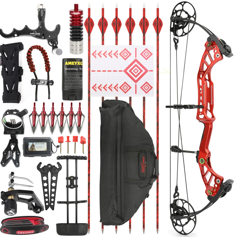 Compoundbogen Set 40–75 lbs einstellbar, 350 FPS IBO, 80% Entlastungsgrad, Rechtshand, mit Kohlenstoffpfeilen für Jagd, Schießtraining & Bogenschießen für Erwachsene