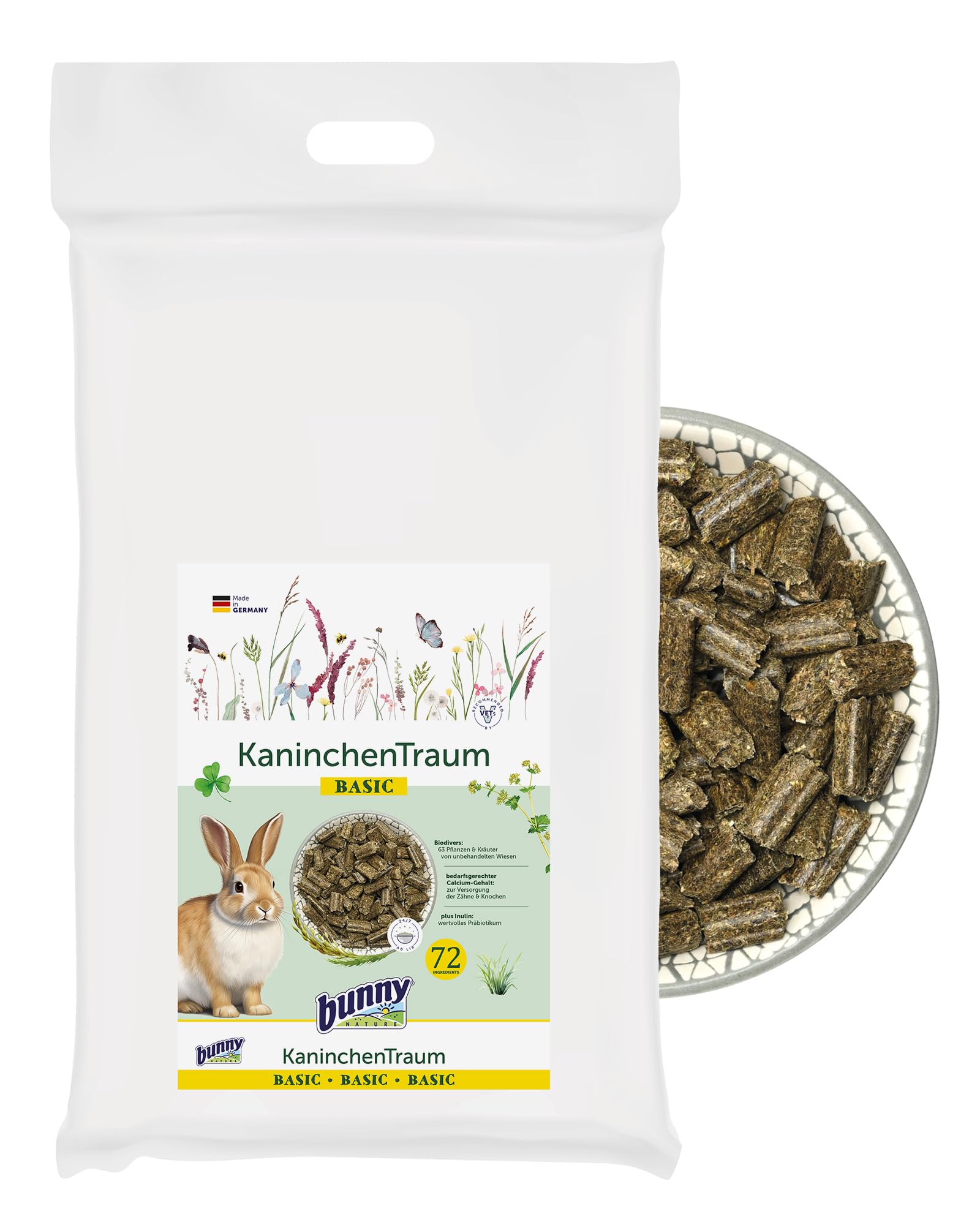 bunnyNature KaninchenTraum Basic - Zwergkaninchen Alleinfuttermittel ab dem 6. Lebensmonat - Kaninchen-Futter mit 63 Erlesenen Pflanzen & Kräutern - 4kg