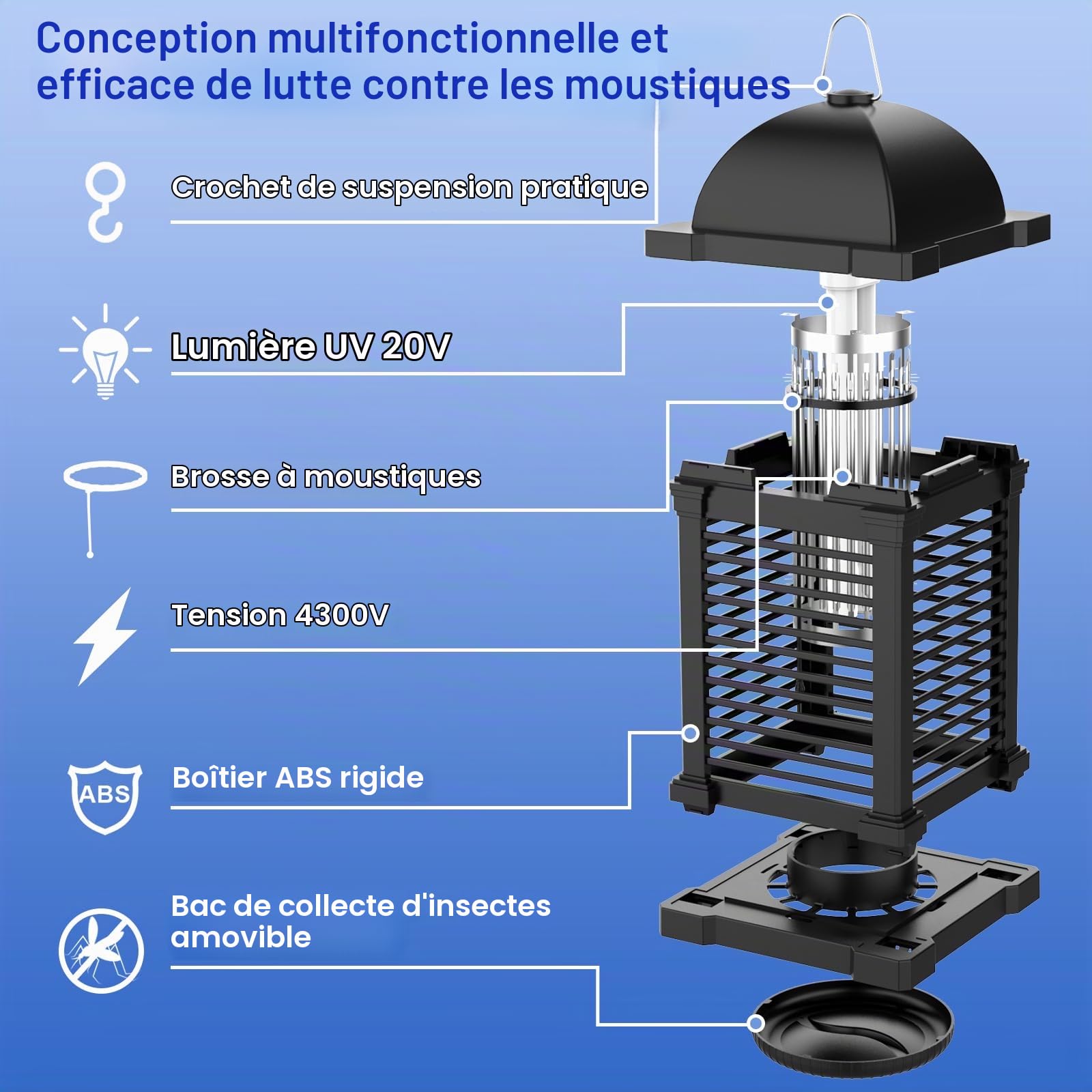 Lampe Anti Moustique 20W 4300V, Tue Mouche Electrique IPX4