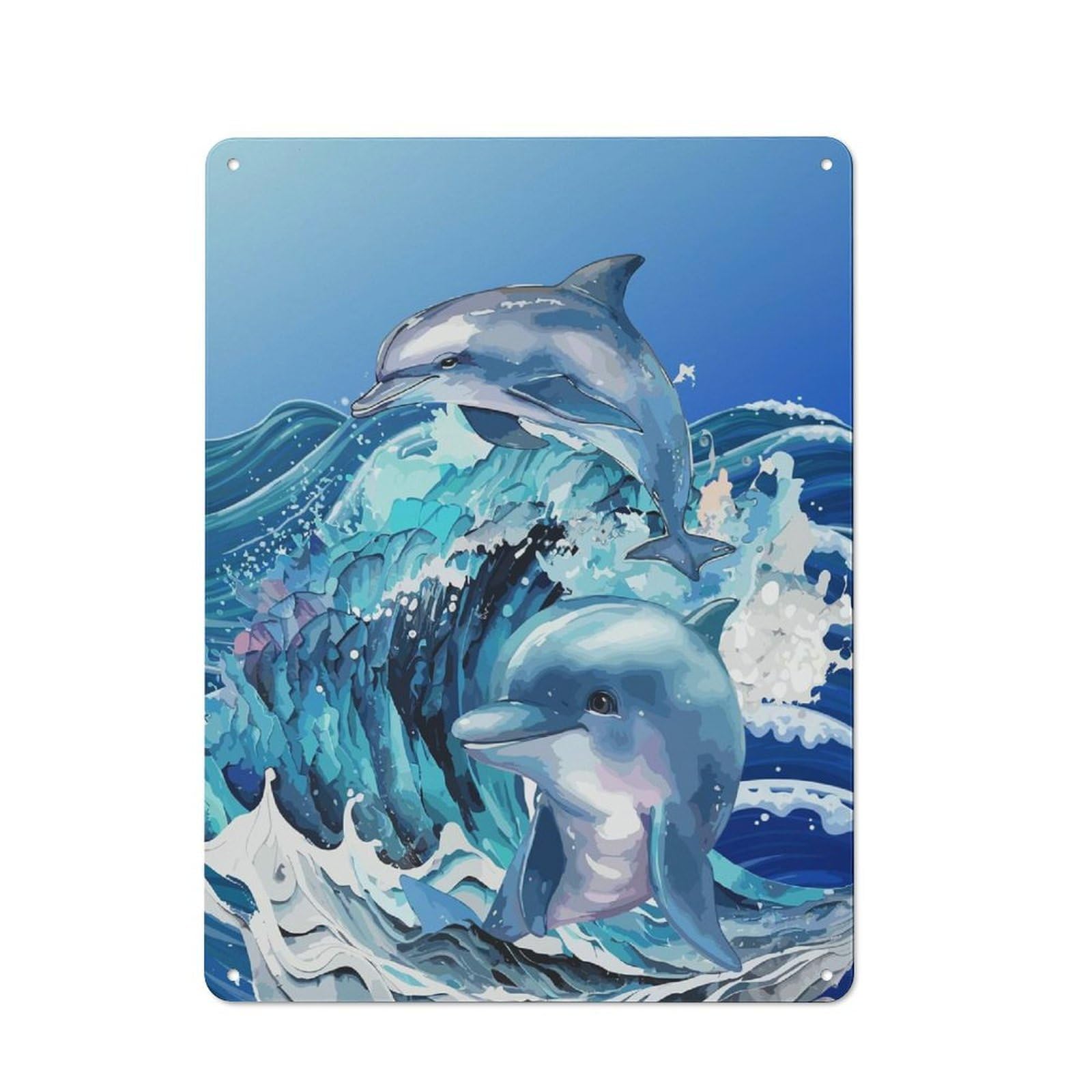 Dolphins in The Surf Rustic Metal Wall Decor 40x30cm, Metal Wall Sign for Pub, Home Bar, Shed Or Man Cave