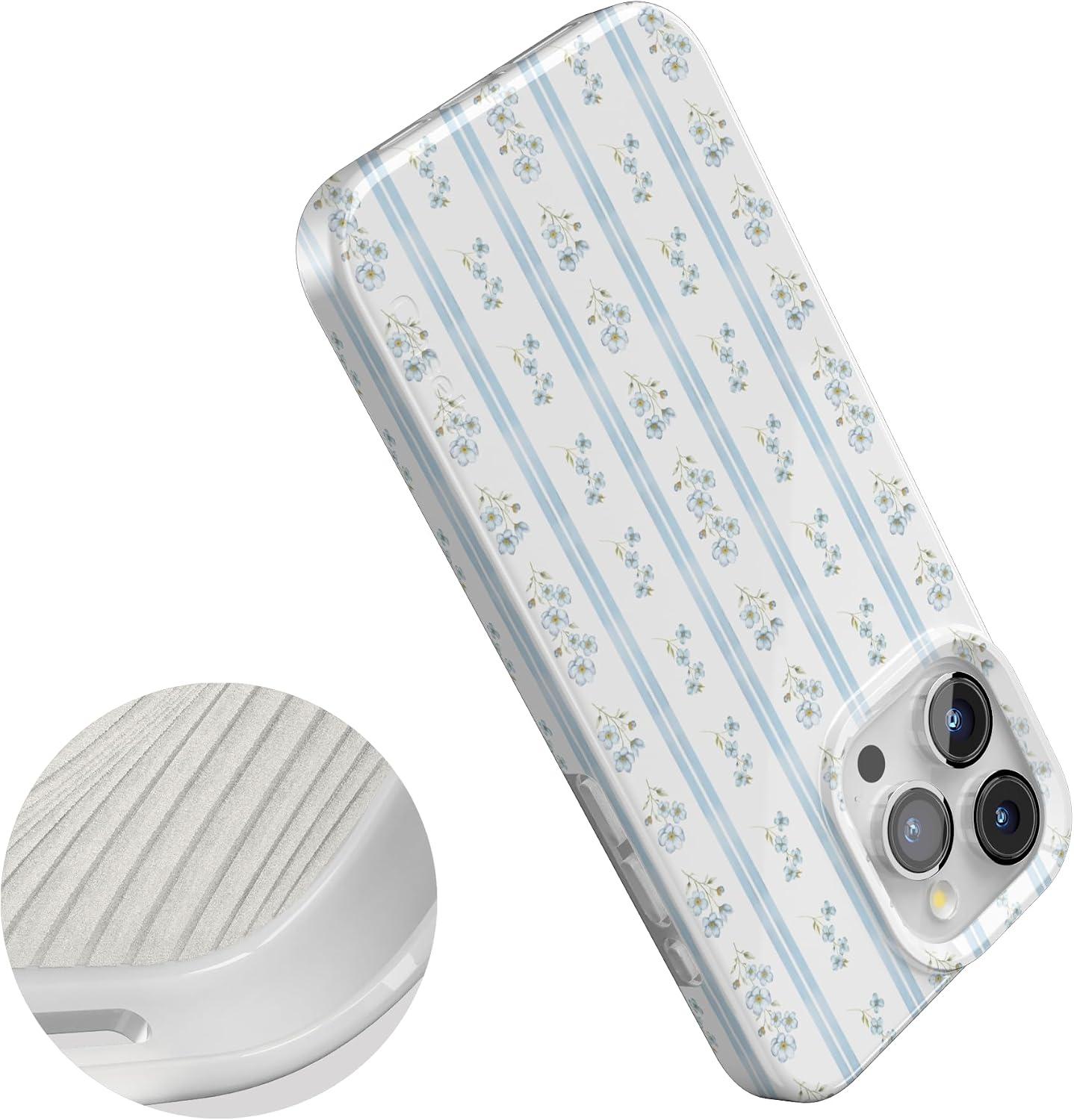 Casely iPhone 15 Pro Case | Cottage Stripe | Blue Floral | Compatible with MagSafe | Classic Ultra Thin Design