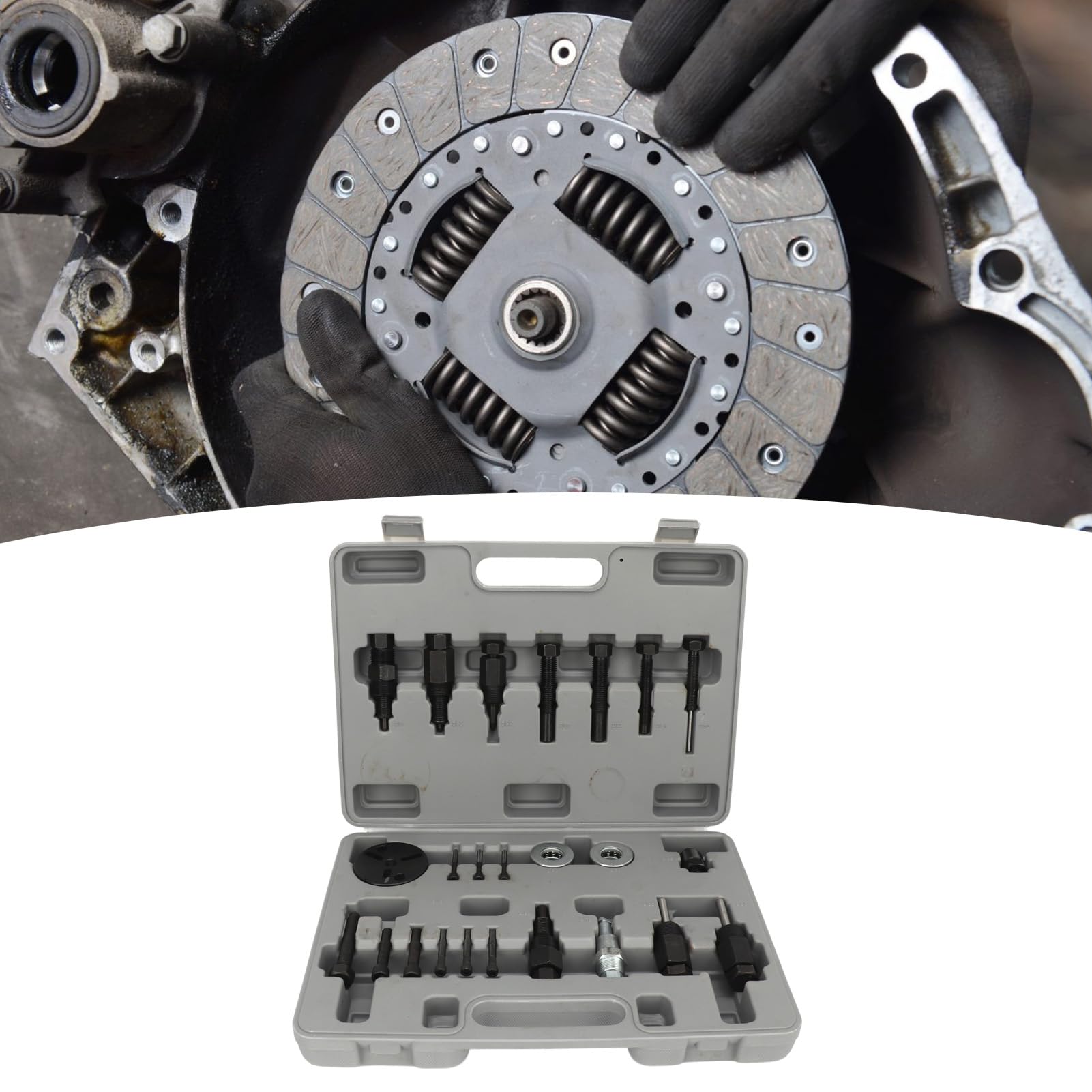 Attrezzo per rimozione frizione compressore AC, Attrezzo estrattore frizione AC, 24PCS Kit di strumenti estrattore installatore per rimozione frizione compressore