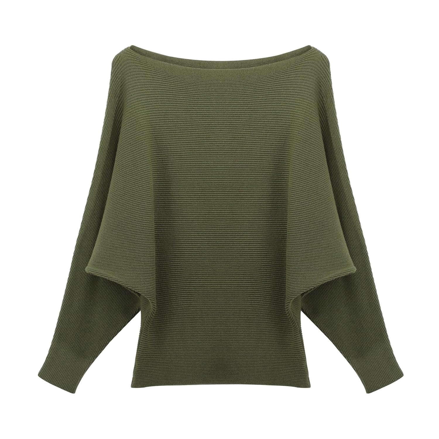 Oweisong Women Boat Neck Batwing Sweaters Loose Pullover Tops Long Sleeve Lightweight Ribbon Knits Clothing for Fall Winter