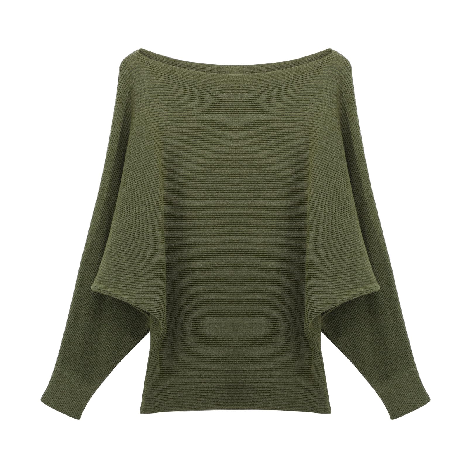 Oweisong Women Boat Neck Batwing Sweaters Loose Pullover Tops Long Sleeve Lightweight Ribbon Knits Clothing for Fall Winter