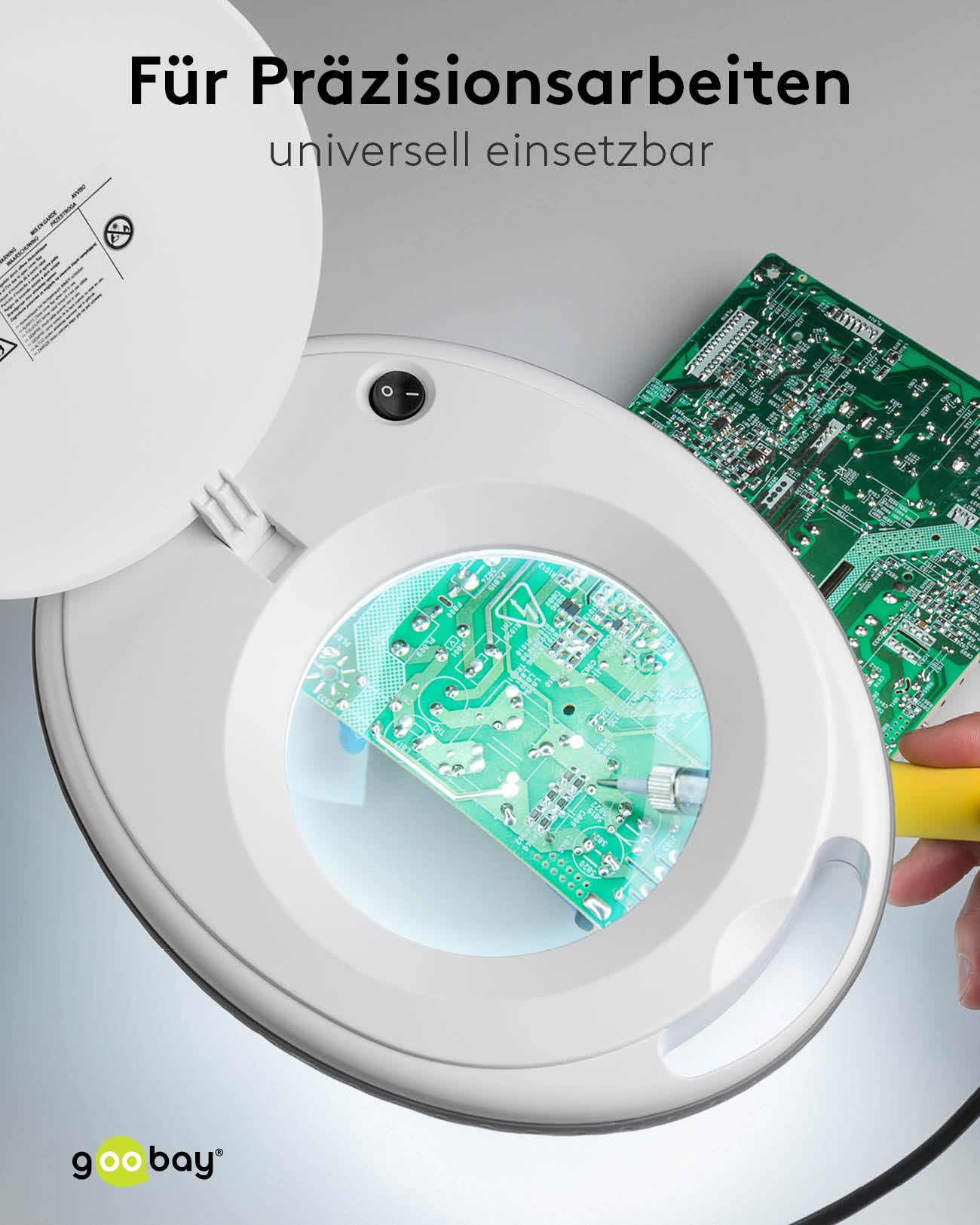 goobay Lupenleuchte/LED Lupenlampe aus Plastik / 8 W Leistungsaufnahme, Farbtemperatur 6500 K/Lichtstrom 650 lm/Betriebsspannung 230 V (AC) 60361, Weiß