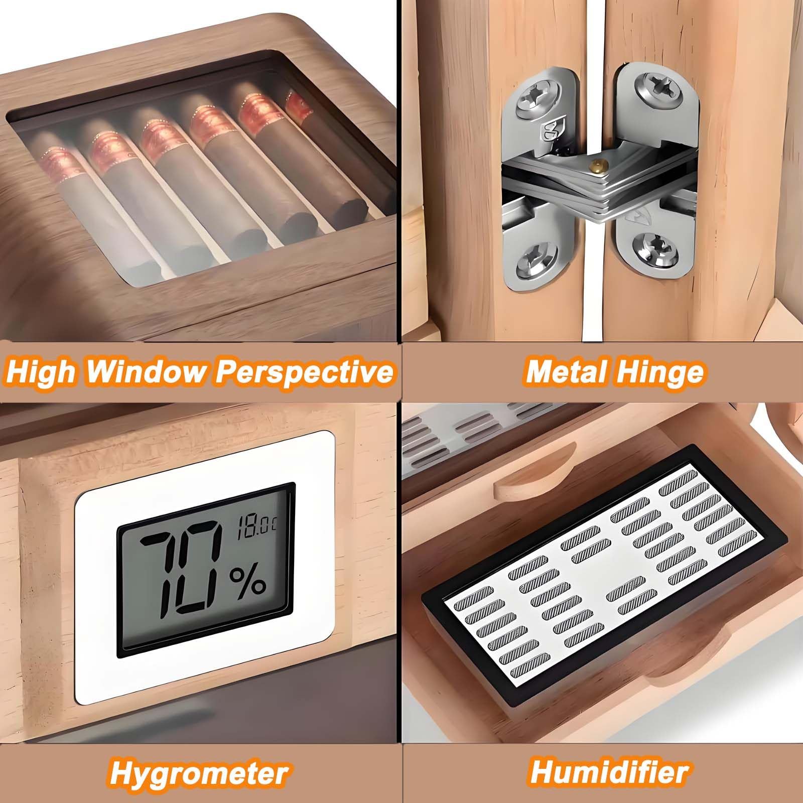 Humidor z drewna cedrowego, elektryczny nawilżacz powietrza do cygar z cyfrowym higrometrem i pojemnością na 110 cygar. Nawilżacz powietrza dla mężczyzn. A