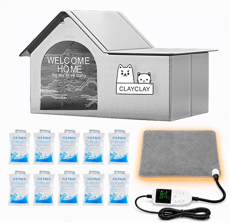 Casa Aquecida para Gatos CLAYCLAY com Almofada Térmica, Impermeável e Isolada HCH0021 – 53,34 x 43,18 x 45,72 cm