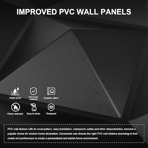 Miniatura 3 de Paneles de pared 3D de PVC negro, paquete de 33 unidades de 11.8 x 11.8 pulgadas, diseño geométrico para decoración moderna del hogar, azulejos
