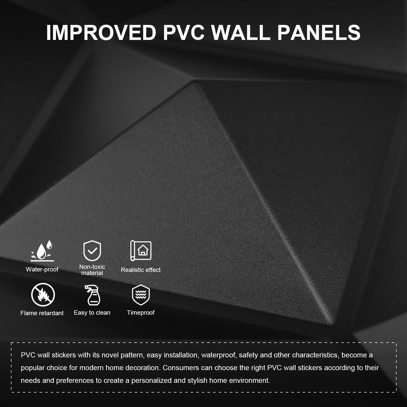 Snapklik.com : Black PVC 3D Wall Panels, 33 Pack 11.8x11.8Geometric ...