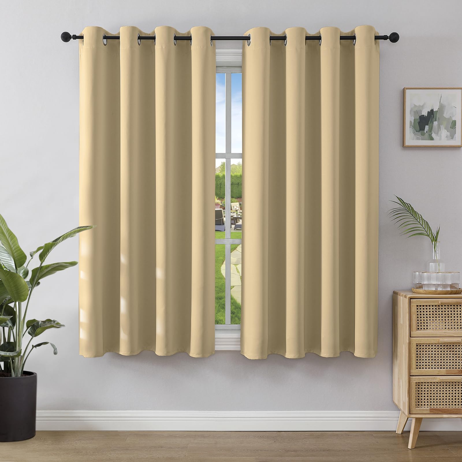 Joydeco Rideau Occultant 2 Pièces, Rideau Thermique Isolant Anti Chaleur Tenture Opaque à Oeillets Isolation Lumiere Anti UV Decoration Chambre Maison Salon Intérieurs