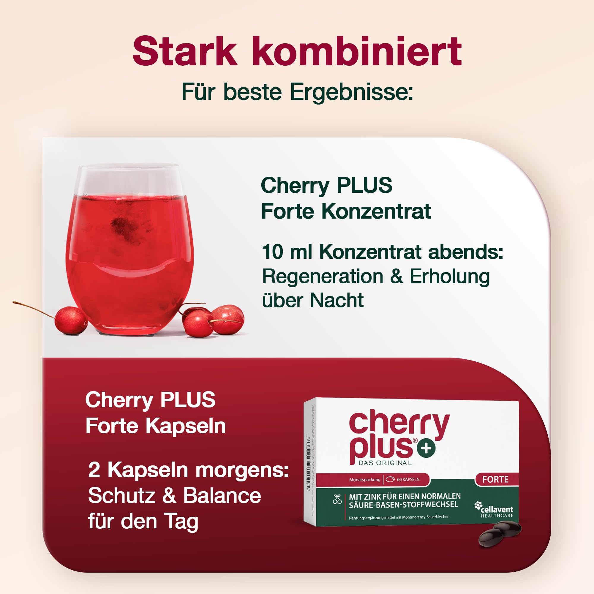 Montmorency Sauerkirschsaft Konzentrat + Sauerkirsch Extrakt - mit Vitamin C für Knochen & Zink für das Immunsystem - Montmorency Sauerkirsche für den Akutfall - Cherry PLUS Forte - 200 ml