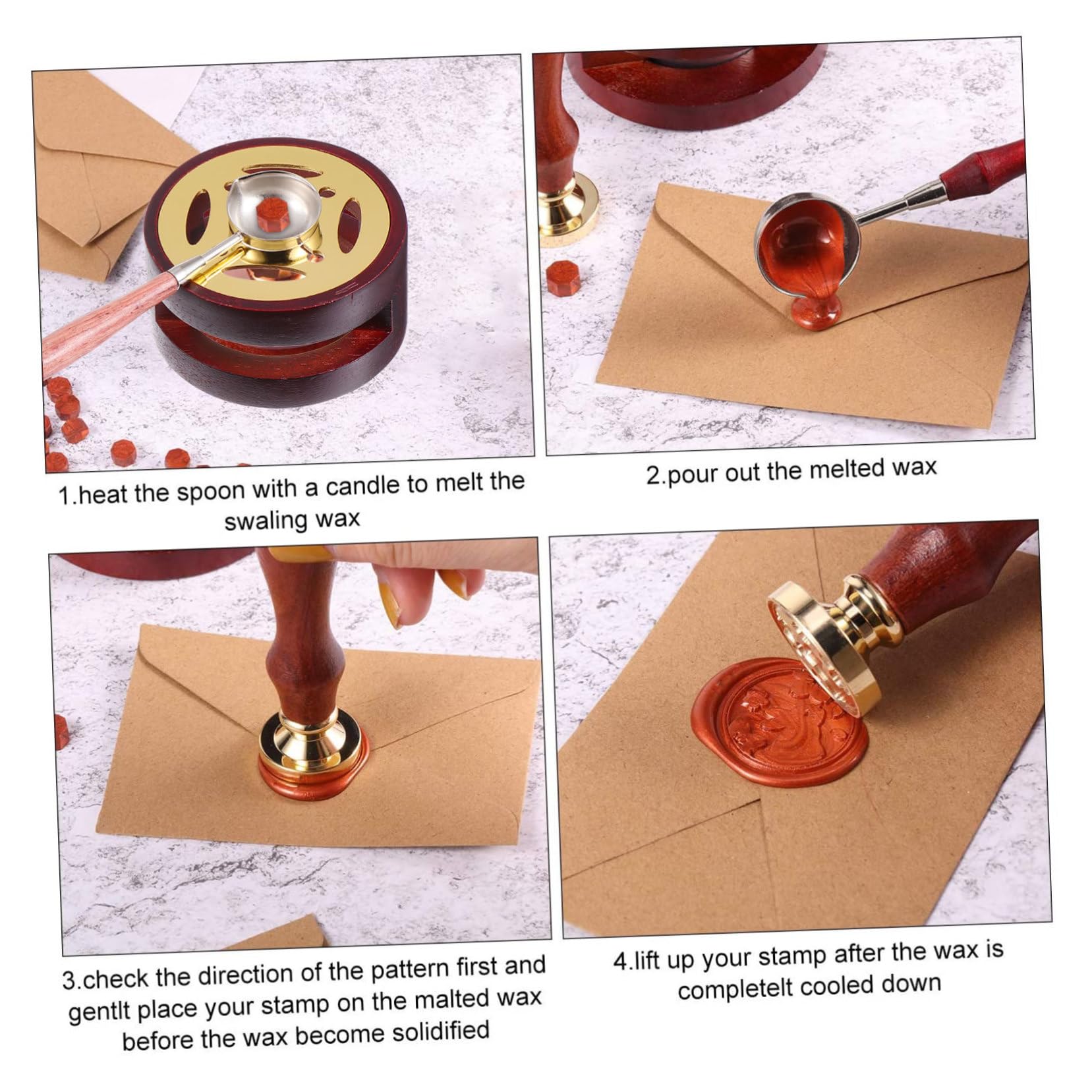 DOITOOL 3 Juegos herramienta de encerado sobres envelopes giftcrad sello lacre sello de lacre horno de cera pegajoso estufa de de madera práctica estufa de fusión aleación Brown