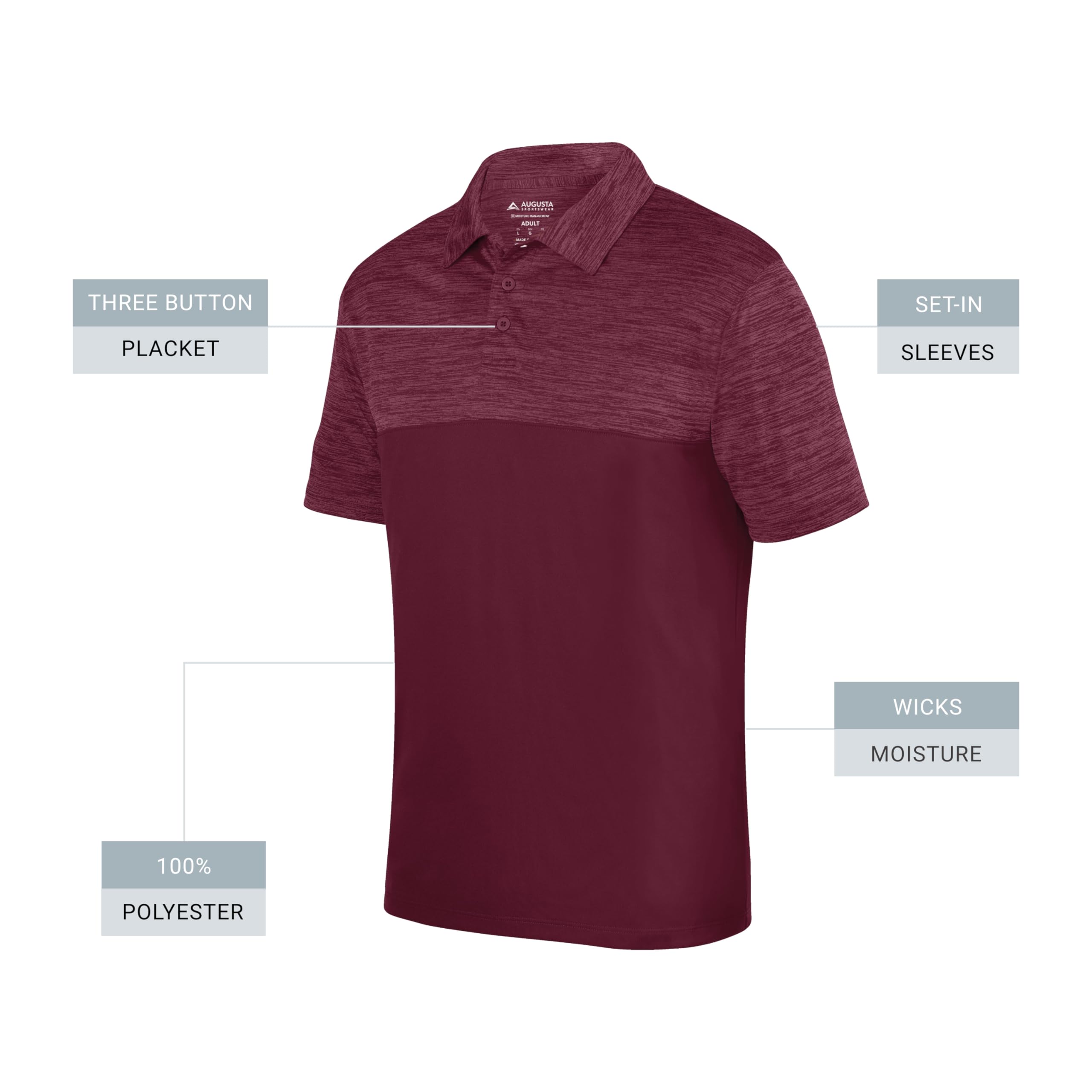 Augusta Sportswear Men's Standard Shadow Tonal Heather Polo, Maroon, 3X-Large