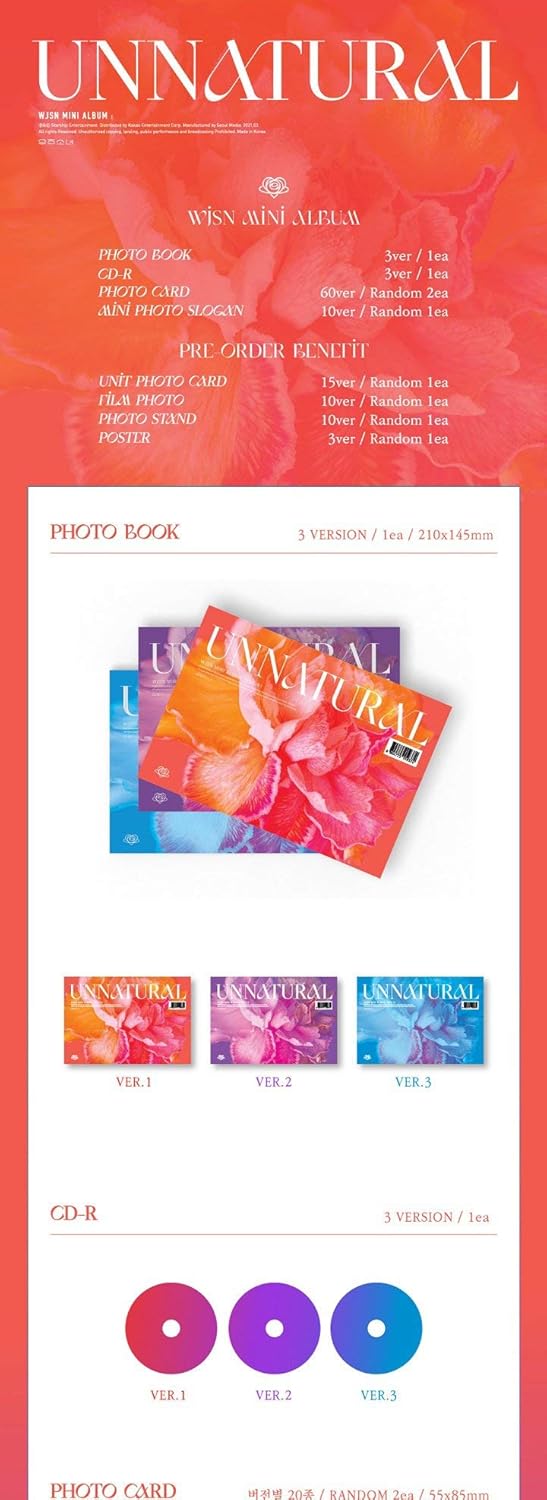 WJSN Cosmic Girls Unnatural 9th Mini Album 3 Version Set CD+PhotoBook+2p PhotoCard+1p Mini Photo Slogan+Tracking Sealed