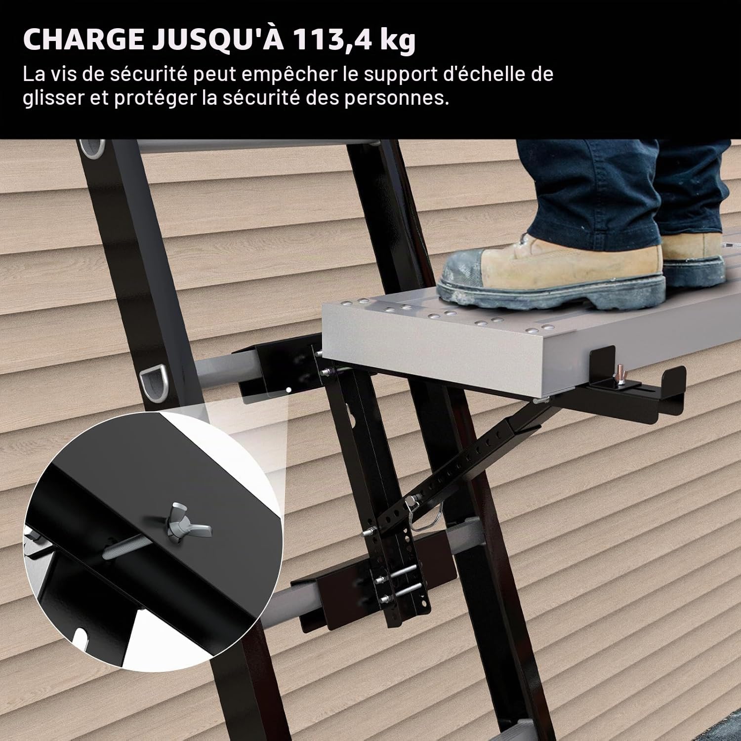 2 pcs supports d’échafaudage, Stabilisateur cric d’échelle à deux échelons pour l’extension du corps court pour l’étape de travail, la charge maximale est de 250 kg (Black)